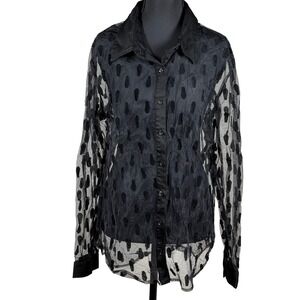 Hot Topic Black Sheer Mesh Flocked Coffin Blouse Top Womens Large goth witchy